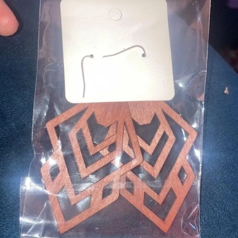 Dark Brown Wood Chevron Earrings - Image 4