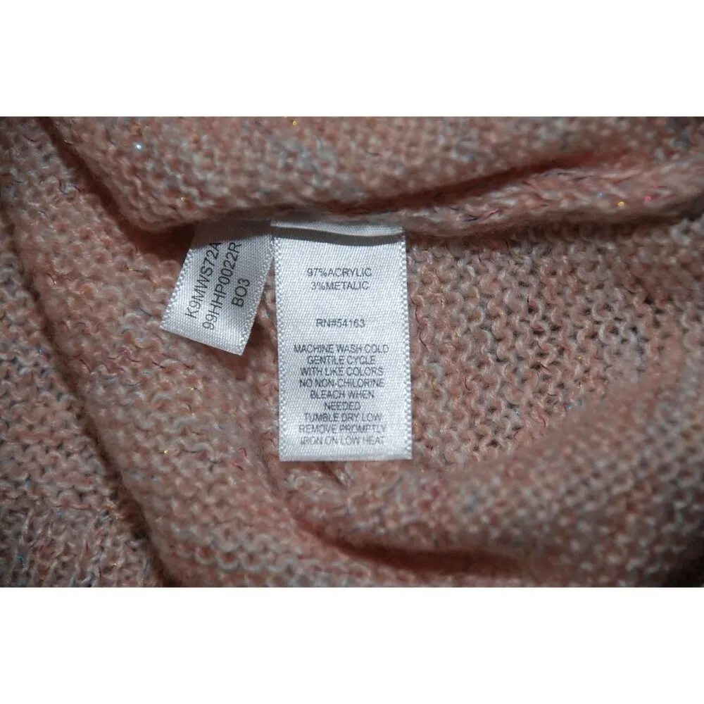 Kensie Nordstrom Faux Wrap Size M Pink Metallic Sparkle Sweater V-Neck Thin Knit - Image 12