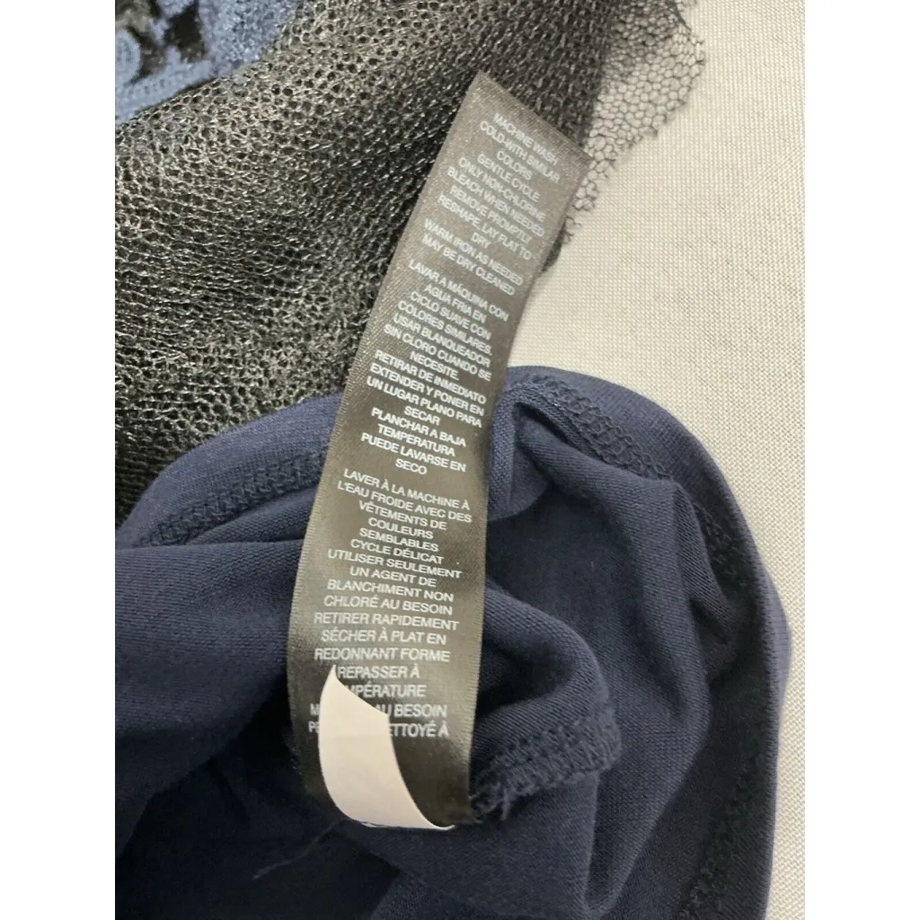 Womans White House Black Market S Blue Black Lace Embroider Short Sleeve Blouse - Image 5