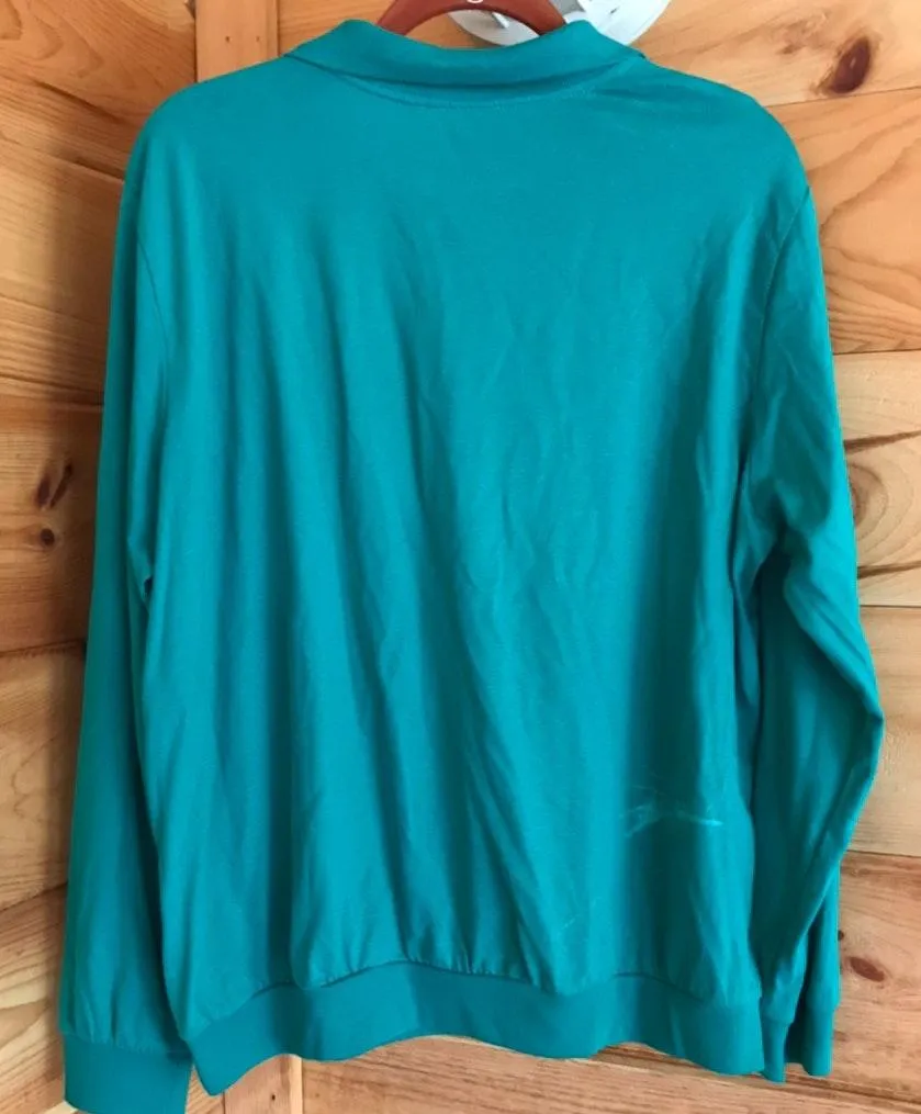 VINTAGE TEAL GREEN FLORAL EMBROIDERED THIN LONG SLEEVE COLLARED THIN SWEATSHIRT TOP Size M - Image 5