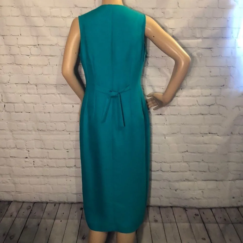 Sheri Martin Petites Vintage Embroidered Sleeveless Green Dress 6P 1990s Y2K - Image 6