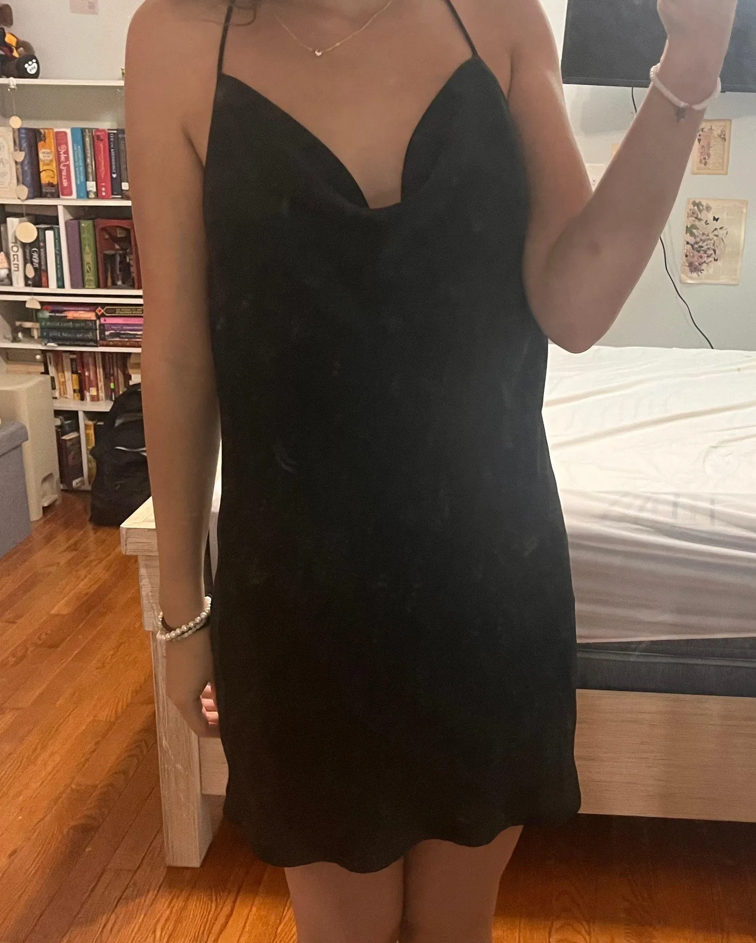 Black Satin Slip Dress - Image 3
