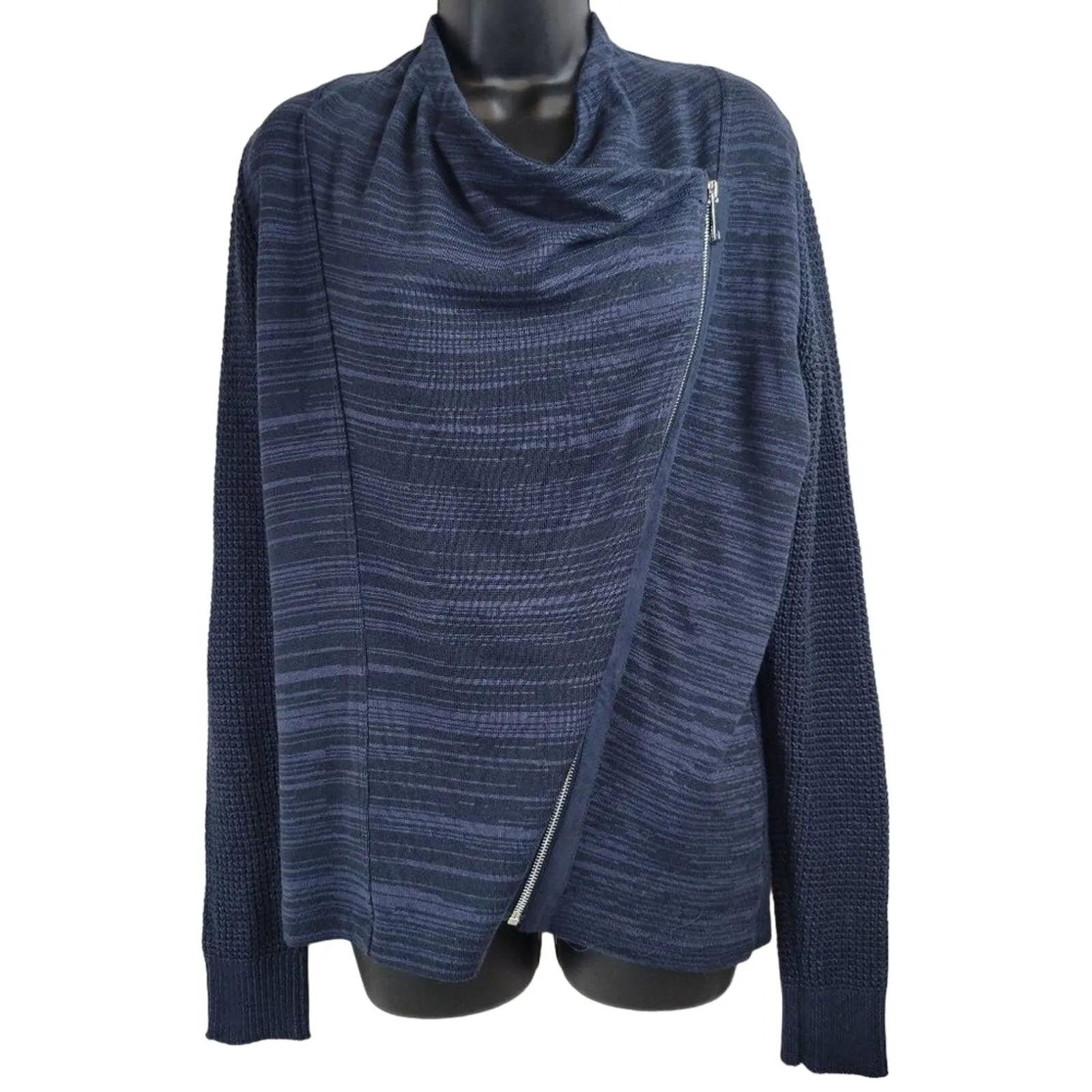 INC International Concepts Asymmetrical Zip Front Blue Sweater‎ - Image 10