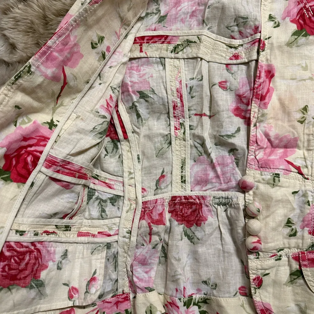 Banana Republic Vintage Roses Flora Jacket Linen Cotton Blazer Rose Fit Waist 2 - Image 5