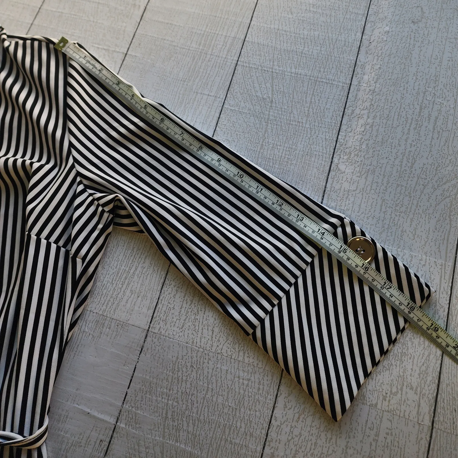 Mlle Gabrielle Black and White Stripe Belted Shirt Dress Large - Image 6