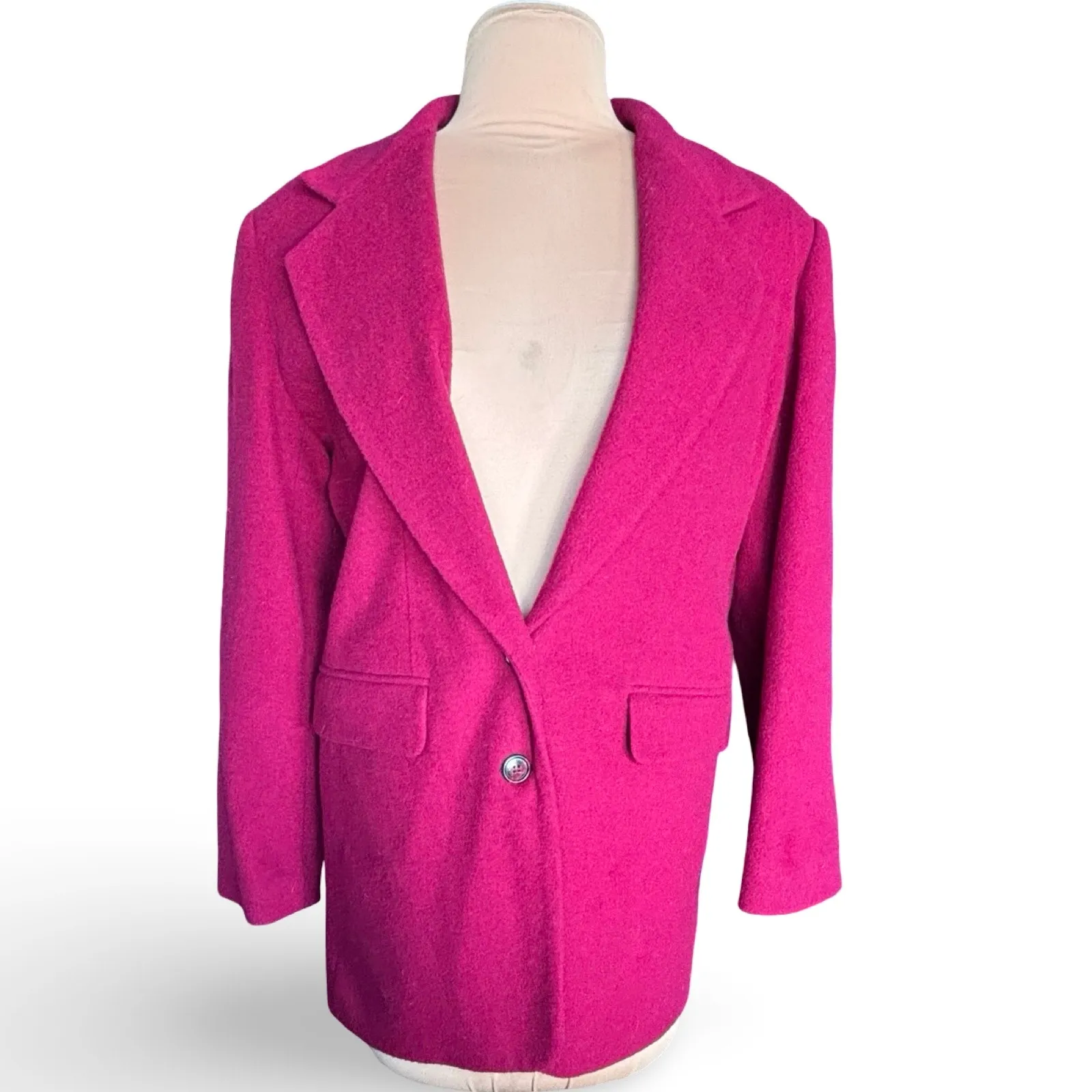Vintage Magenta Wool Blend Long Coat Blazer Jacket Small Made in USA Winter Warm Red - Image 2