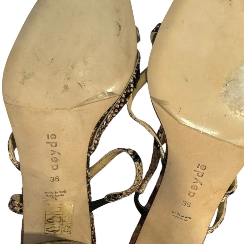 aeyde Snake‎ Print Leather Heeled Sandals 36 Tan Size 6 - Image 4