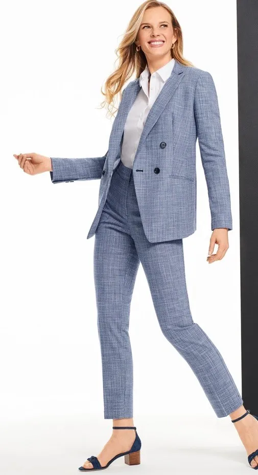 Talbots Women’s 20W Blue Tweed Double Breasted Blazer Jacket Peak Lapel Lined - Image 4