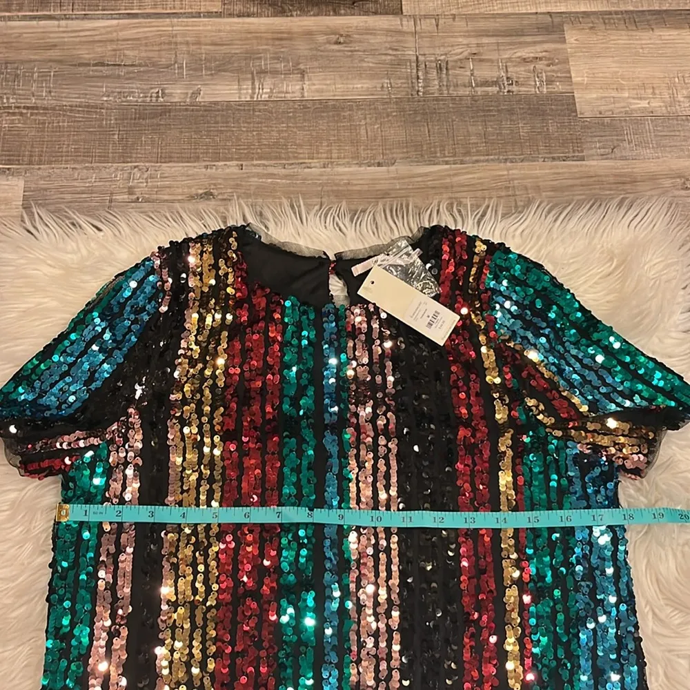 NWT Francesca’s Mi Ami sequin multi rainbow shift mini dress M - Image 6