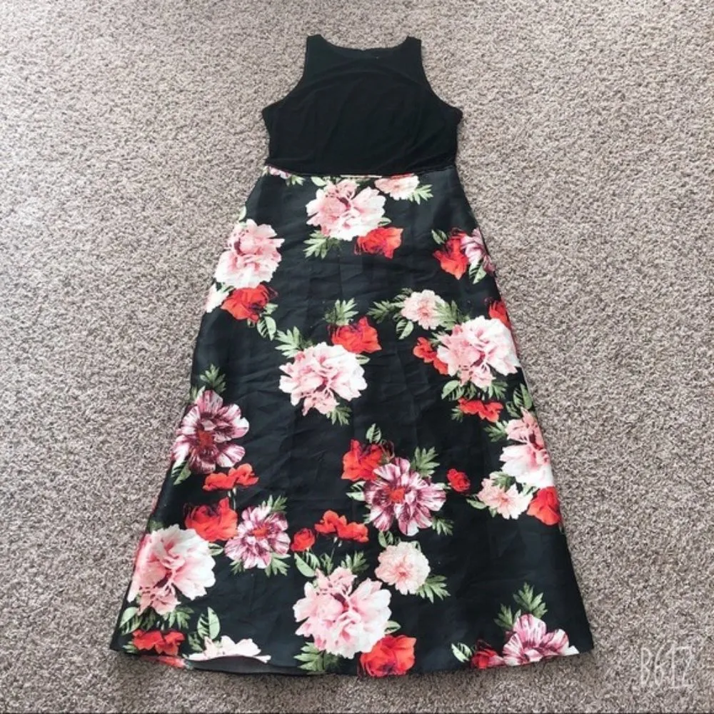 SLNY Dress Fit & Flare Floral Skirt Ball Gown Black Red Maxi Plus Size 14 - Image 7