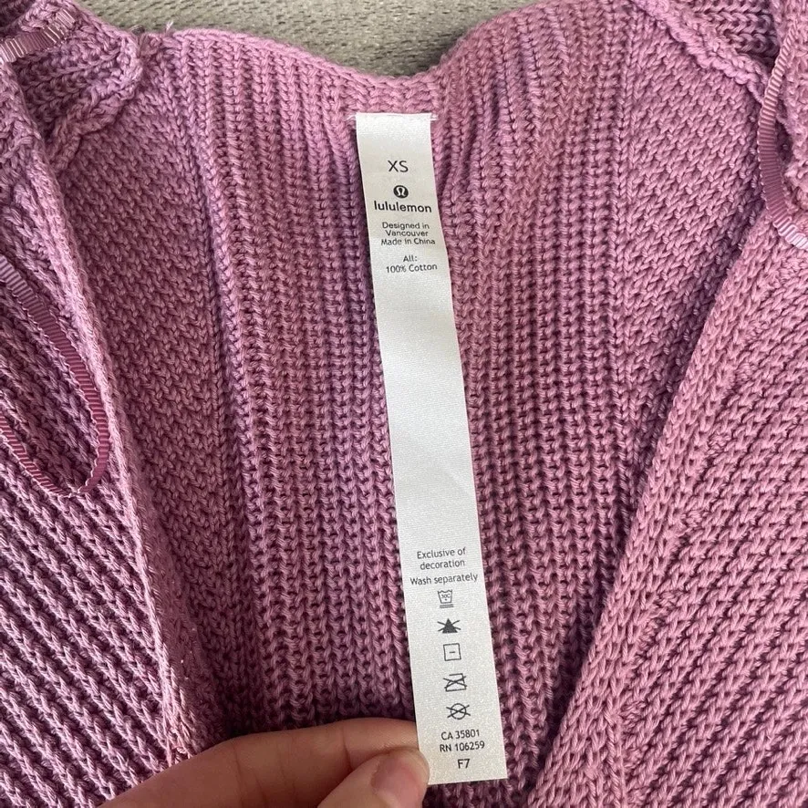 Lululemon Cotton V Neck Sweater Dusty‎ Rose Ribbed Knit Long Sleeve Women XS - Image 3
