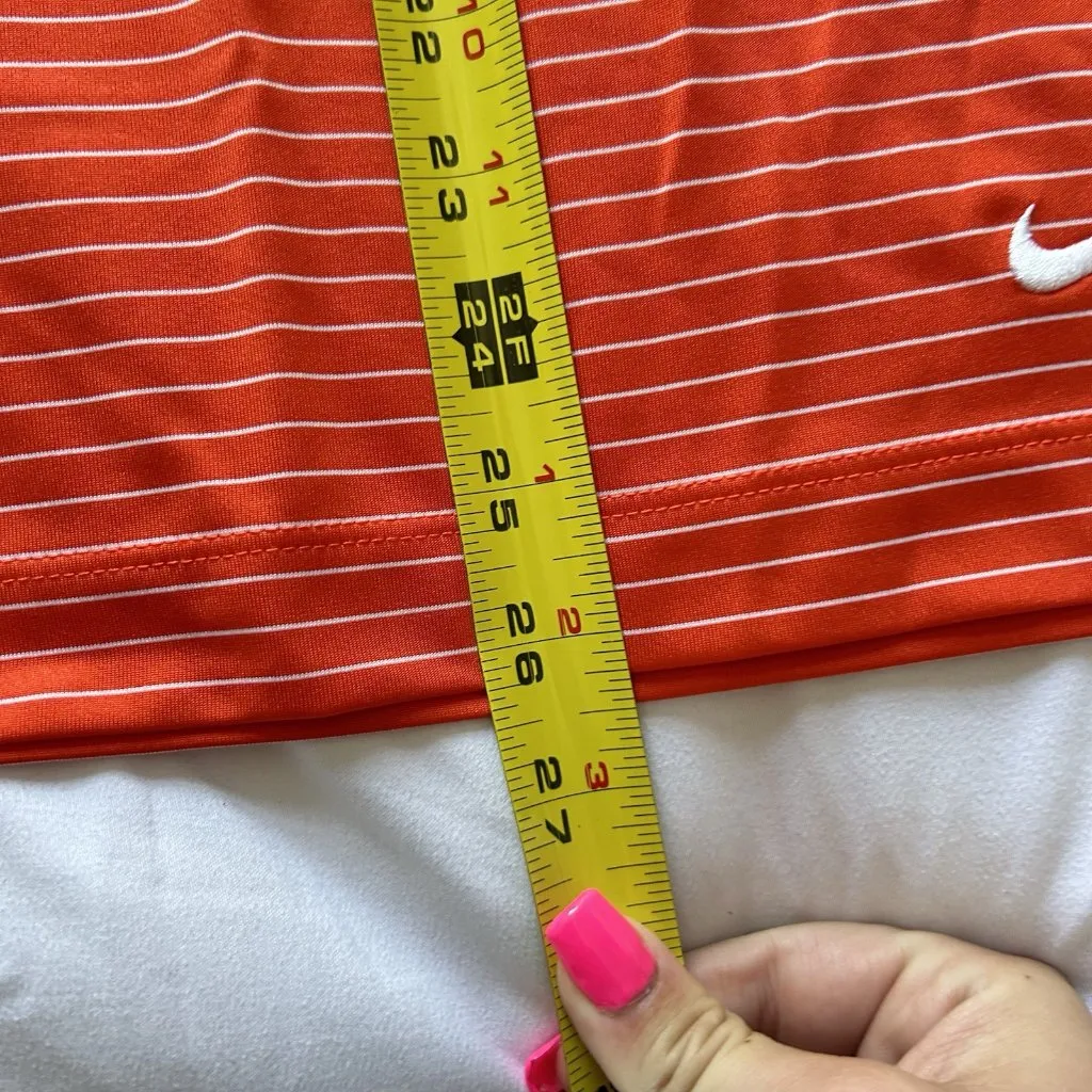 Nike Polo T Shirt Womens Large Orange White Striped Golf Tour Performance Logo - Image 4