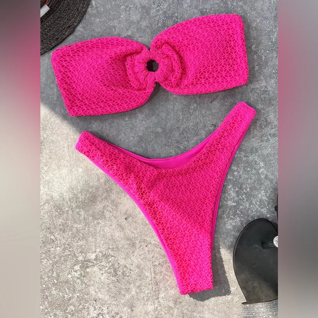 Pink Textured Bikini Set Size M - Image 3