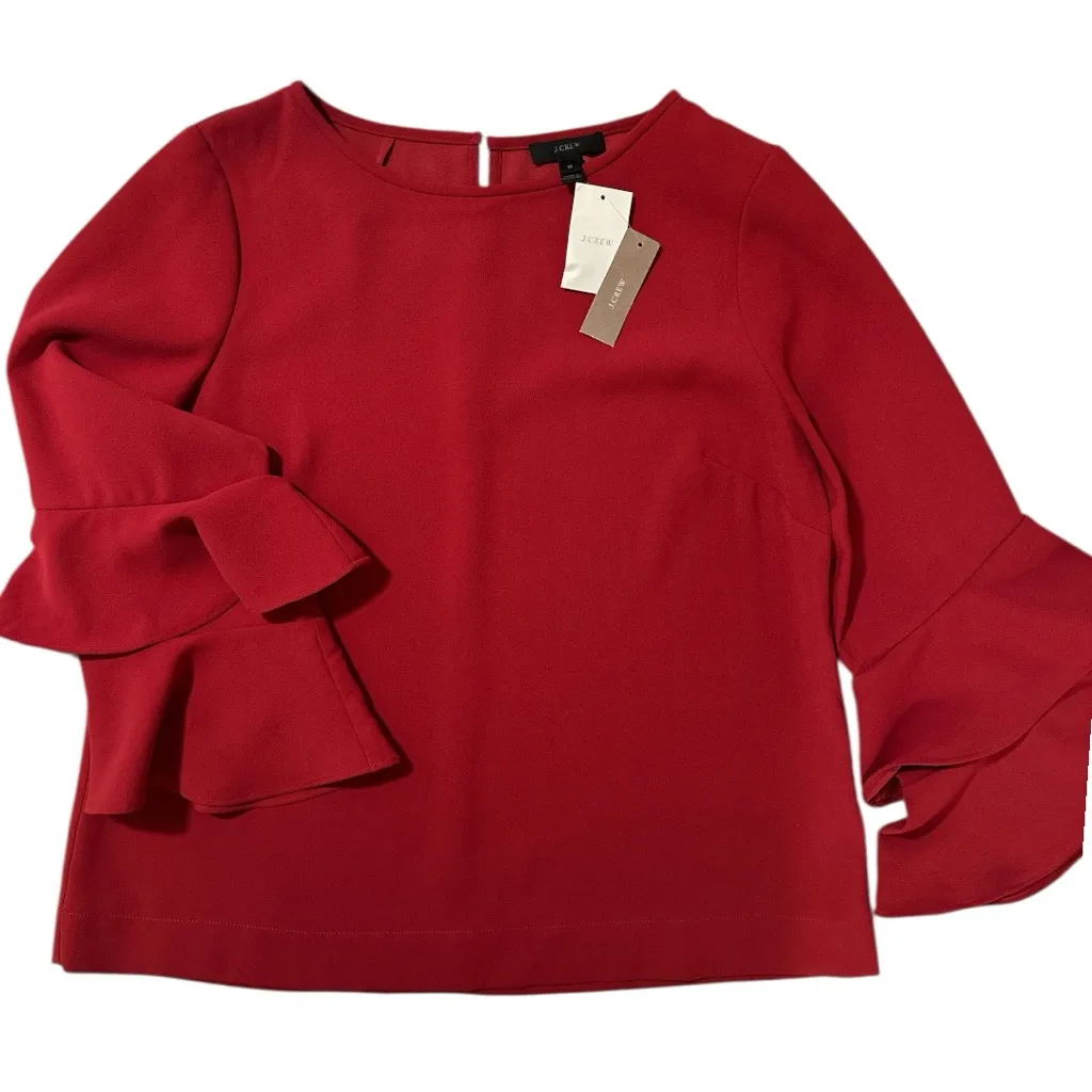 J.Crew Ruffle Bell Sleeve Blouse Red Size 10 NWT Work Party Top - Image 7
