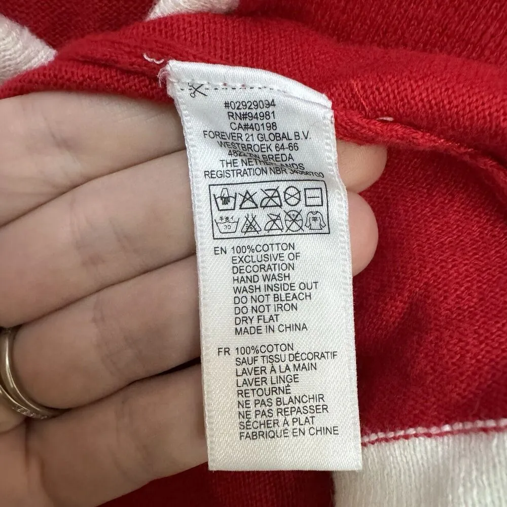 Hello Kitty Forever 21 Women's Red Long Sleeve Cardigan Sweater Small Varsity - Image 4