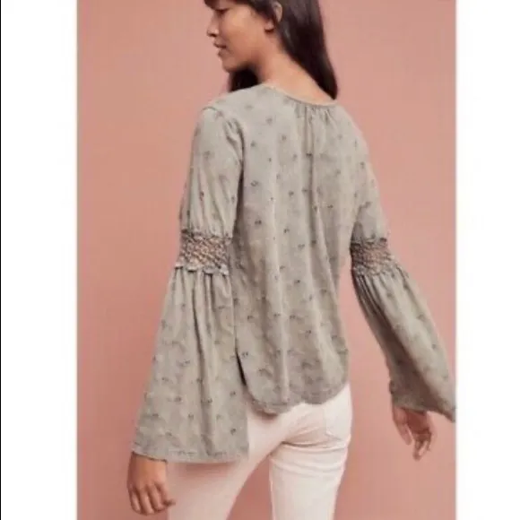 Anthropologie Eyelet Bell Sleeve Crochet Top - Image 2