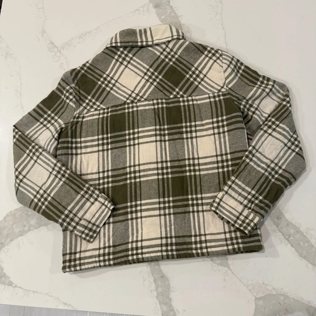 Lucky Brand Plaid Sherpa Flannel Shirt Jacket Womens Small Sage Green SnapButton - Image 7