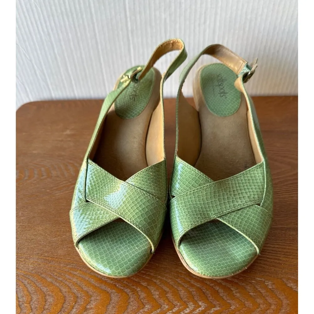 Softspots Shoes Patent Leather Wide Snake Open Toe Shoes Slingback. Size 9.5N - Image 3