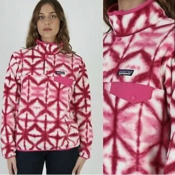 Patagonia Shibori Pink Diamond Tie Dye Synchilla Sweater Size Medium Fleece - Image 2