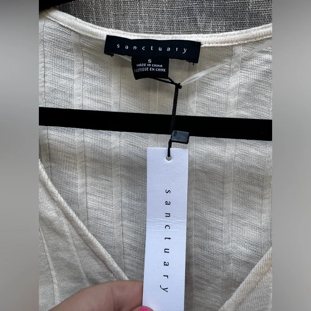 New Sanctuary Polina ballerina ballet-core ribbed surplice faux-wrap small cream - Image 4