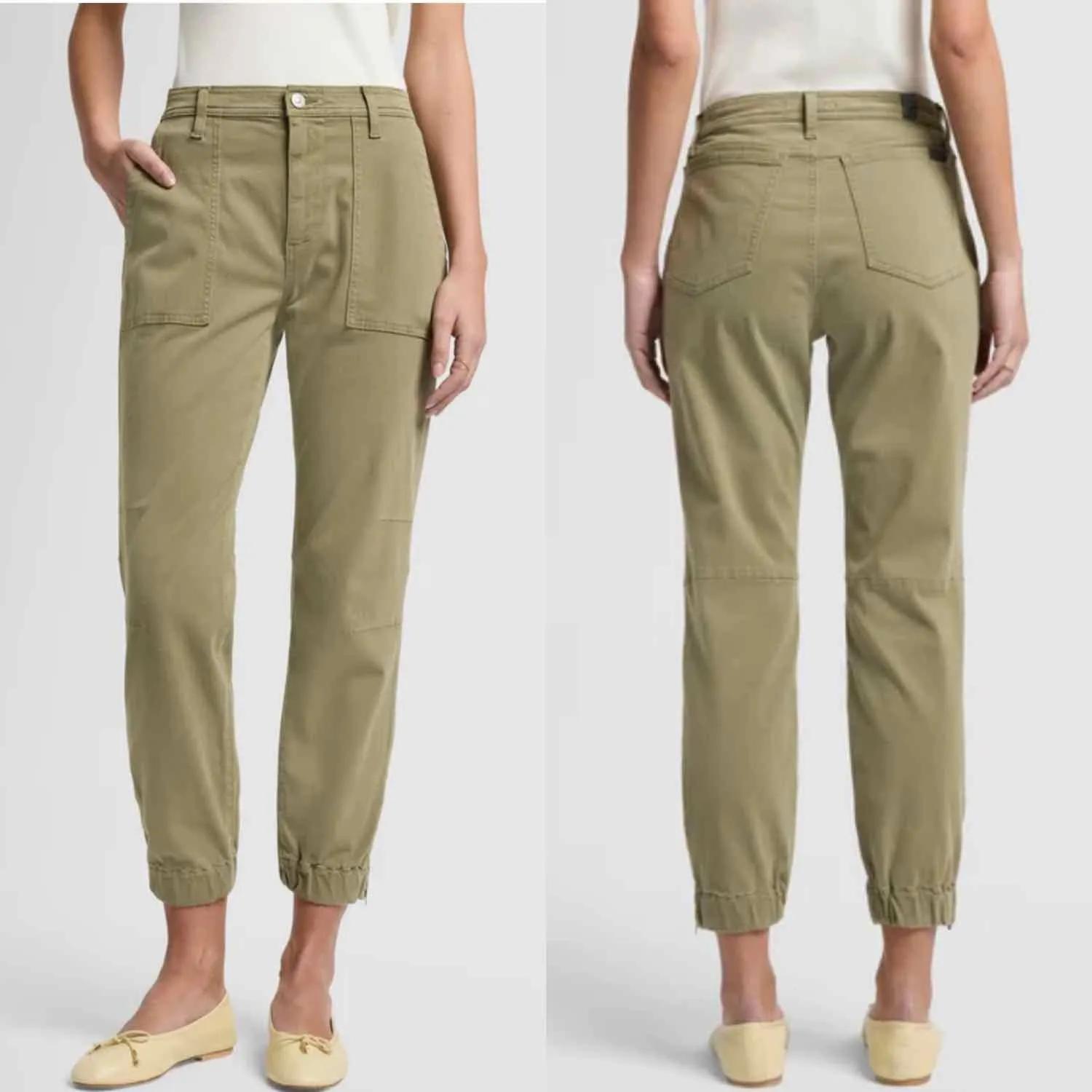 7 For All Mankind Darted Boyfriend Sateen Jogger Pants Size 26 Army - Image 9