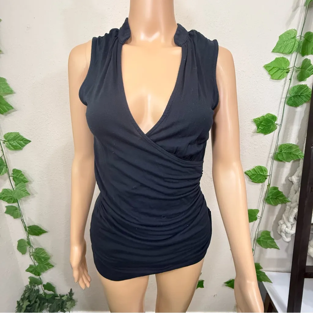 Banana Republic Black Sleeveless faux wrap Top - Image 6