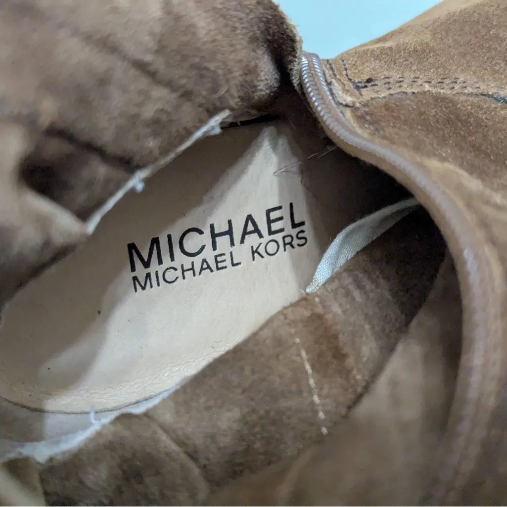 Michael Kors Boots Womens Knee-High Block High Heels Brown Suede Pleats Size 5.5 - Image 9