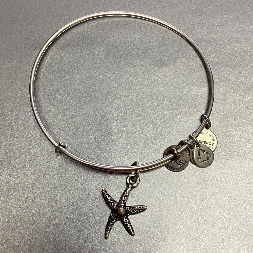 Alex And Ani Starfish Bangle Bracelet Silver-Tone Expandable Adjustable Boho Sea - Image 2