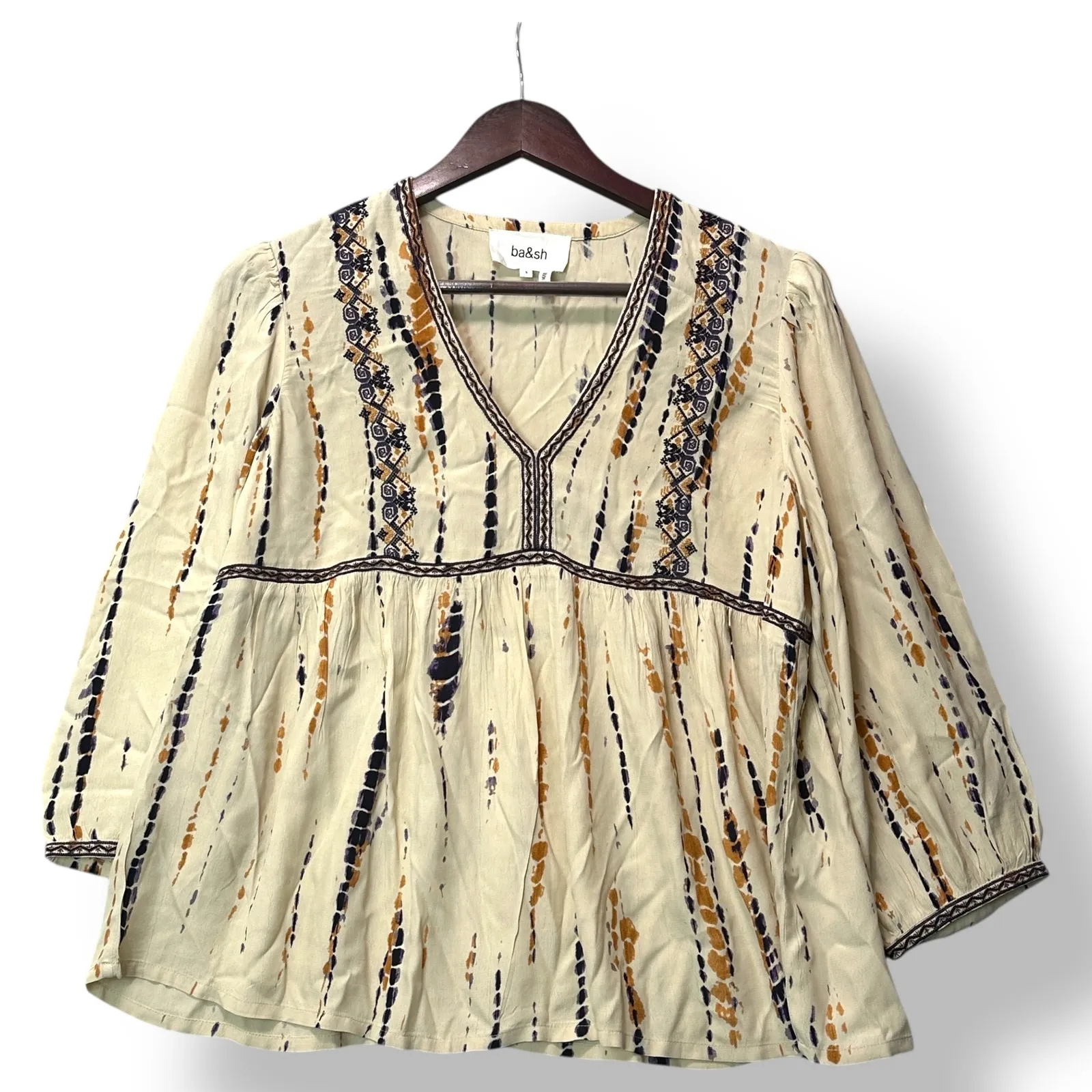 Ba&sh‎ Women Top S SS24 Sold Out Boho Embroidered Peasant Blouse Vanille $350 - Image 2