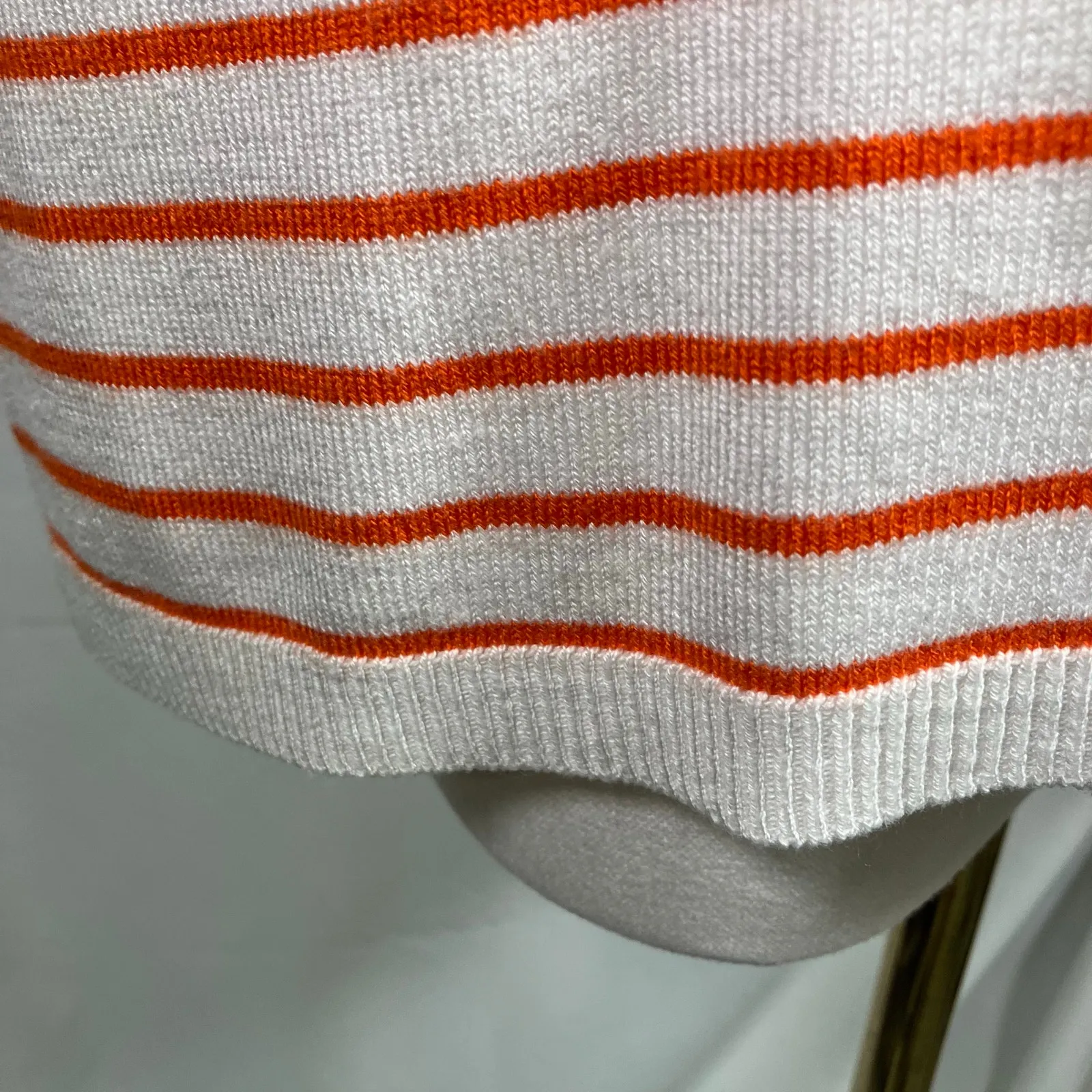 Ann Taylor Orange White Striped V-Neck Sweater Top Size S‎ SP22 Short Sleeve - Image 4