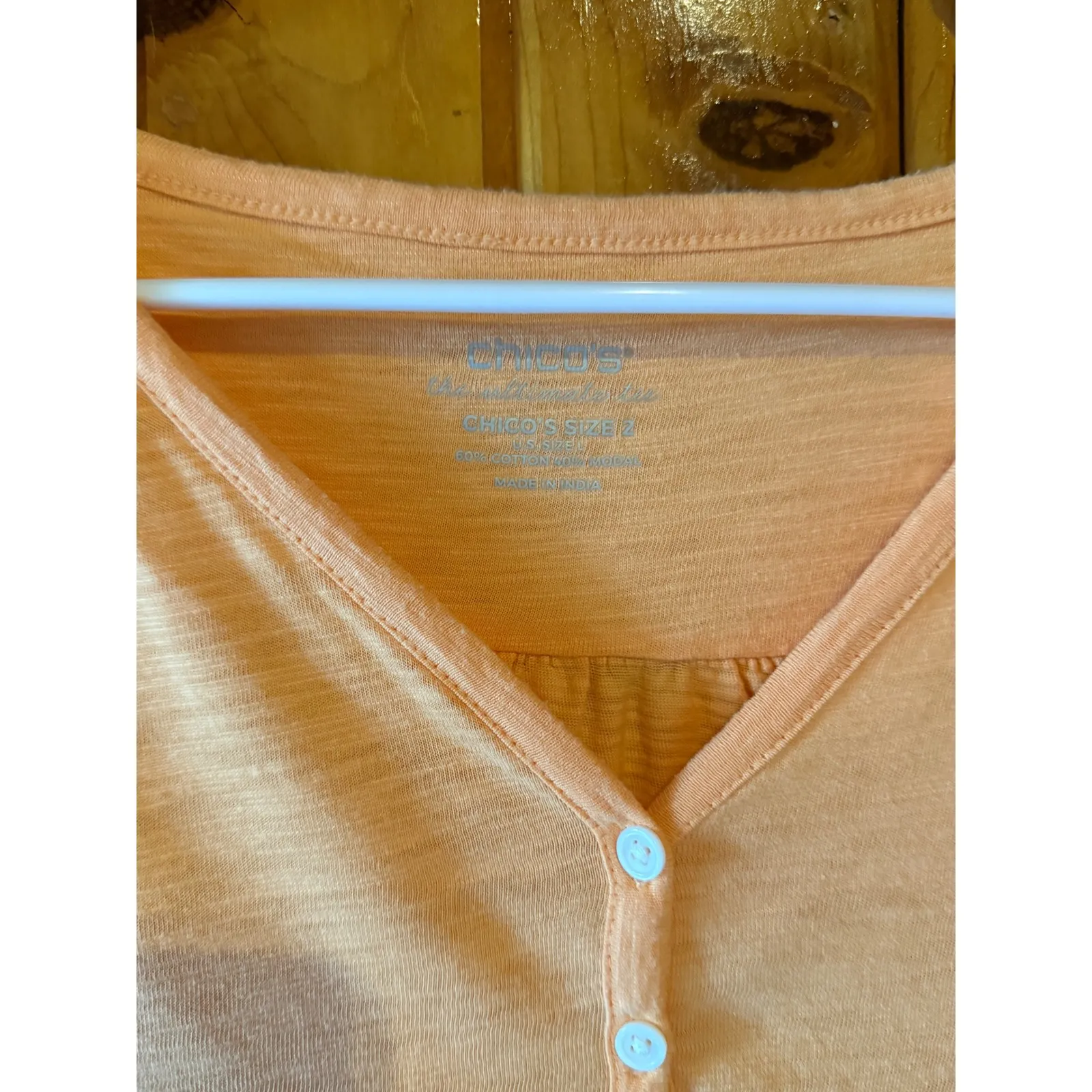 Chico's Women's Orange 3/4 Sleeve‎ Button Tabbed Top Blouse Sz 2 Career Casual - Image 3