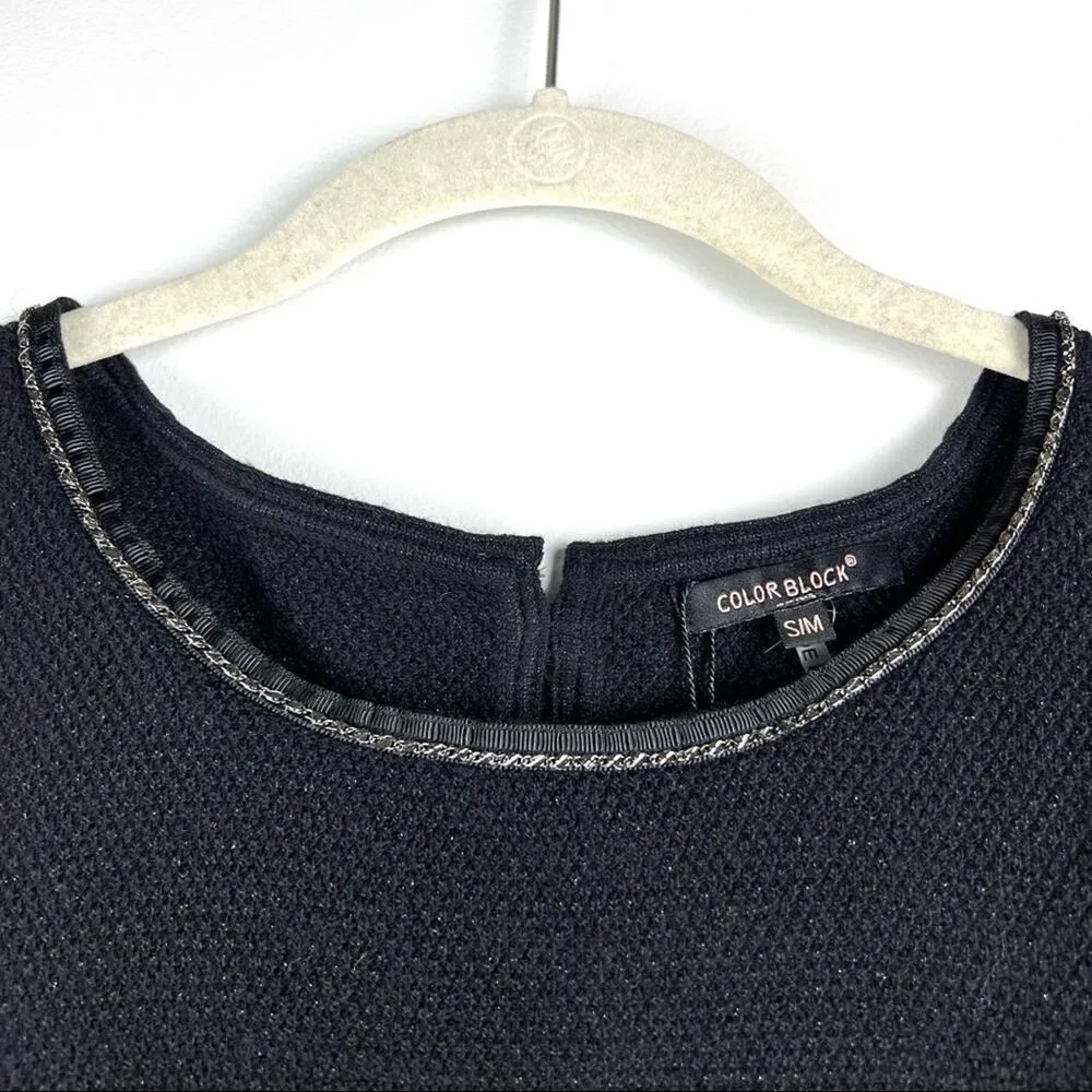 NEW Black Metallic Chain Neck Pullover Bow Sweater S/M Preppy Barbie - Image 3