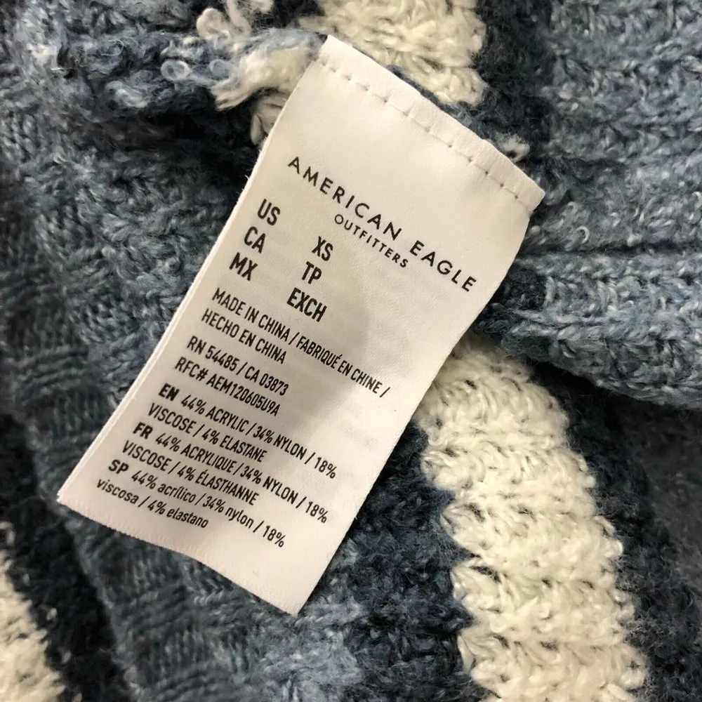 American Eagle Womens Tunic Sweater V Neck Chunky Knit Striped Blue White XS - Image 4