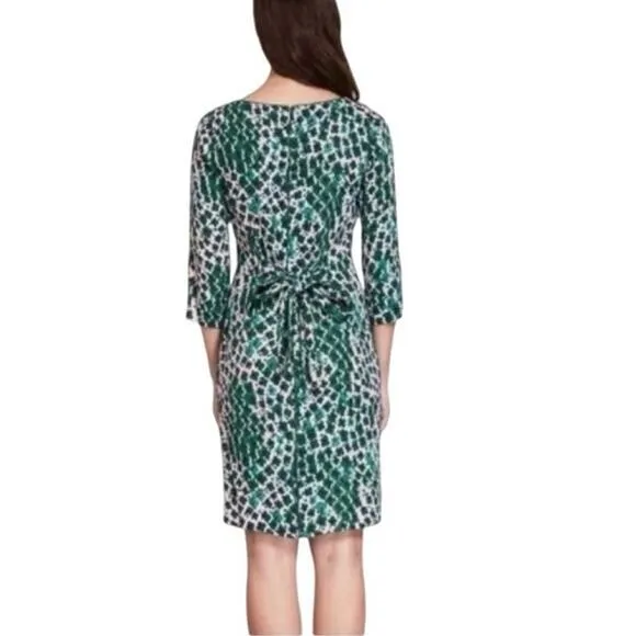 Boden Floral Kelly Green & Pink Four‎ Leaf Clover Sheath Belted Tie Dress US 6R Size 6 - Image 4