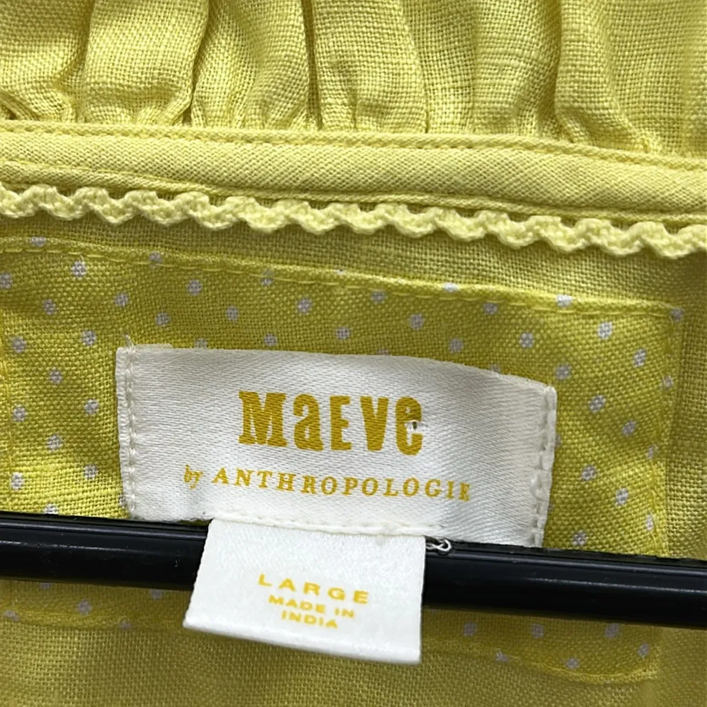 Maeve Anthropologie The Audie Linen Puff Sleeve Button Up Blouse Yellow Womens L - Image 11