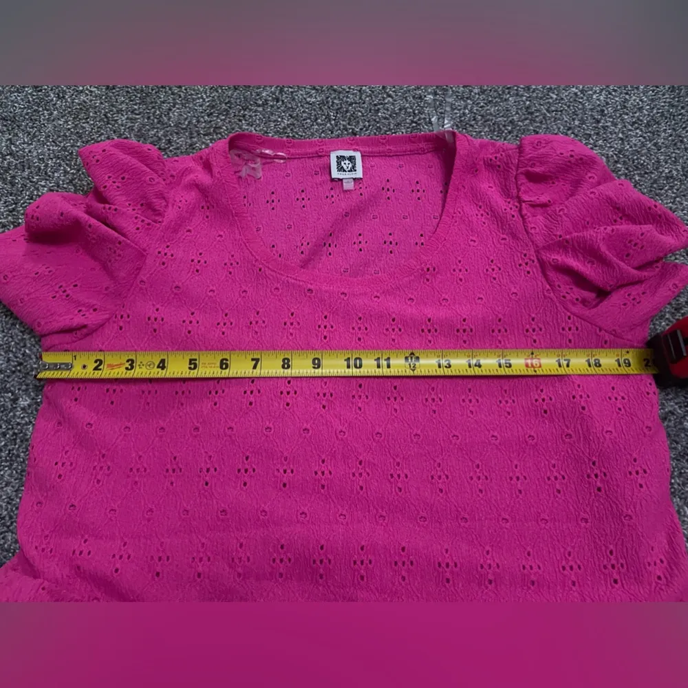 Anne Klein Pink Eyelet Business Casual Short Sleeve Shirt Blouse L - Image 6