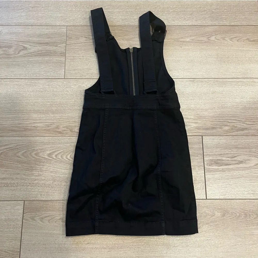 Free People Black Denim Overall Sleeveless Jean Zip Front Mini Dress Size 0 - Image 3