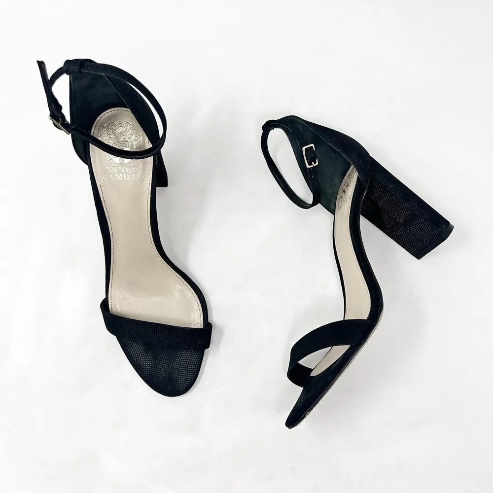 [Vince Camuto] Black Leather Mairana Minimalist Chunky Block Heel Sandals Sz 10 - Image 8