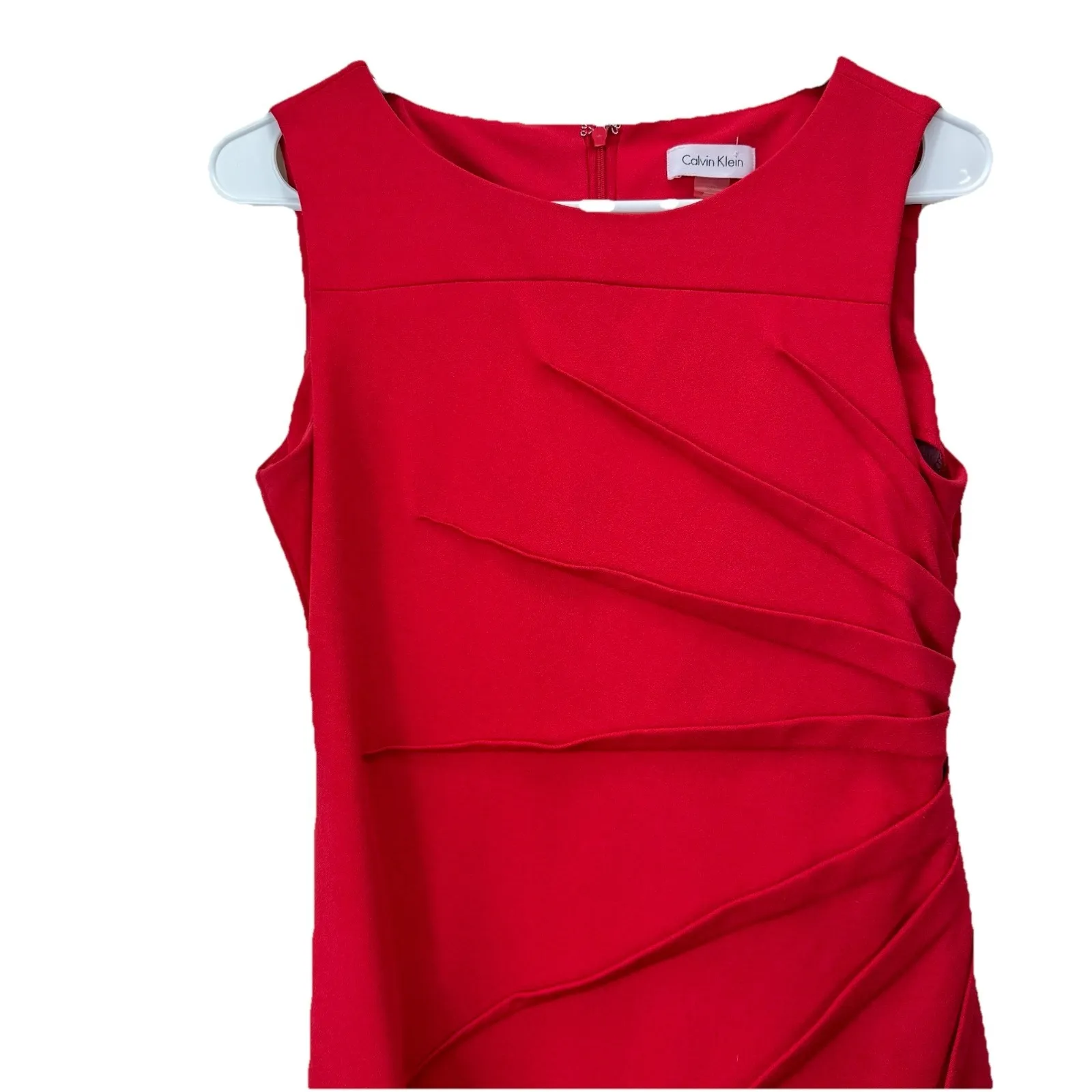 Calvin Klein Red Sunburst Seam Stretch Crepe Sleeveless Sheath Dress‎ Size 4 - Image 6