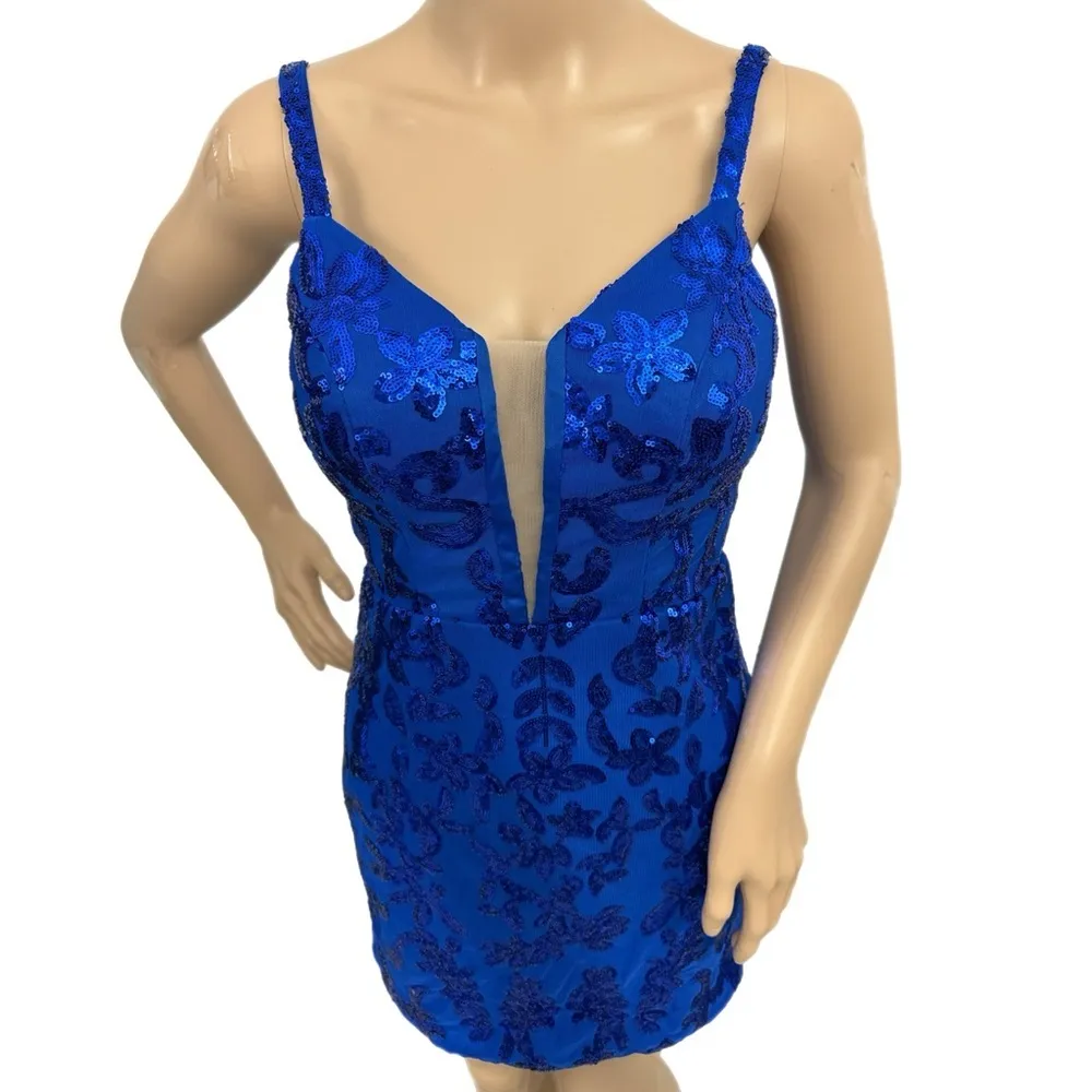EAST COAST BELLA Royal Blue Sequin Cocktail Dress Corset Back Mini Women’s Sz 2 - Image 2