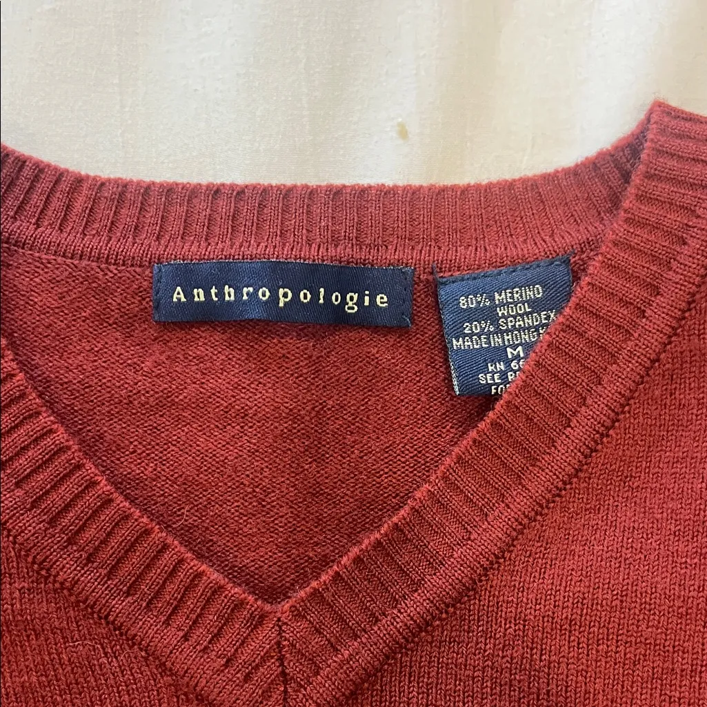 Anthropologie Burgundy V-Neck Sweater - Image 2