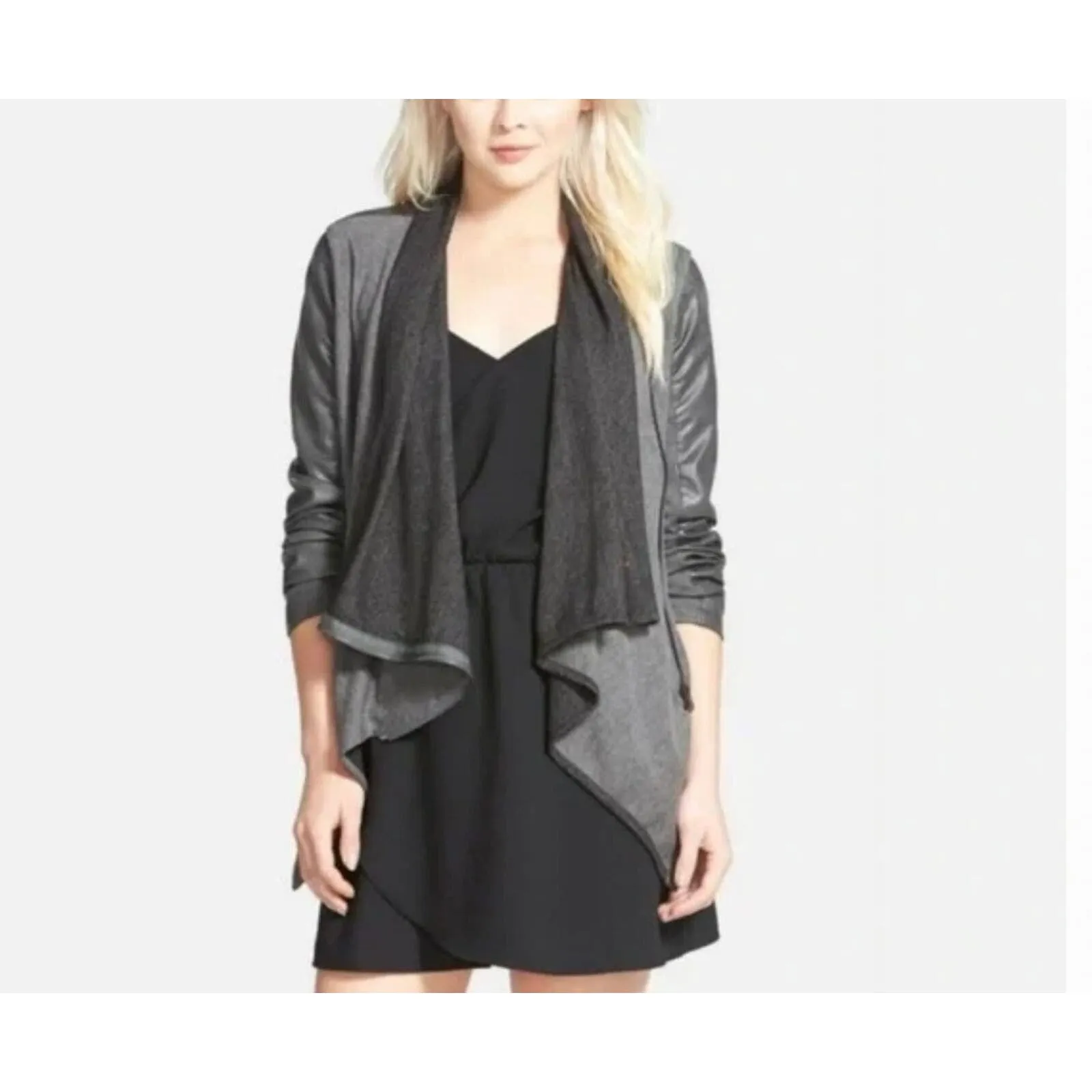 Blank NYC Jacket Womens Medium Gray Private Practice Jersey Knit & Vegan Leather - Image 8