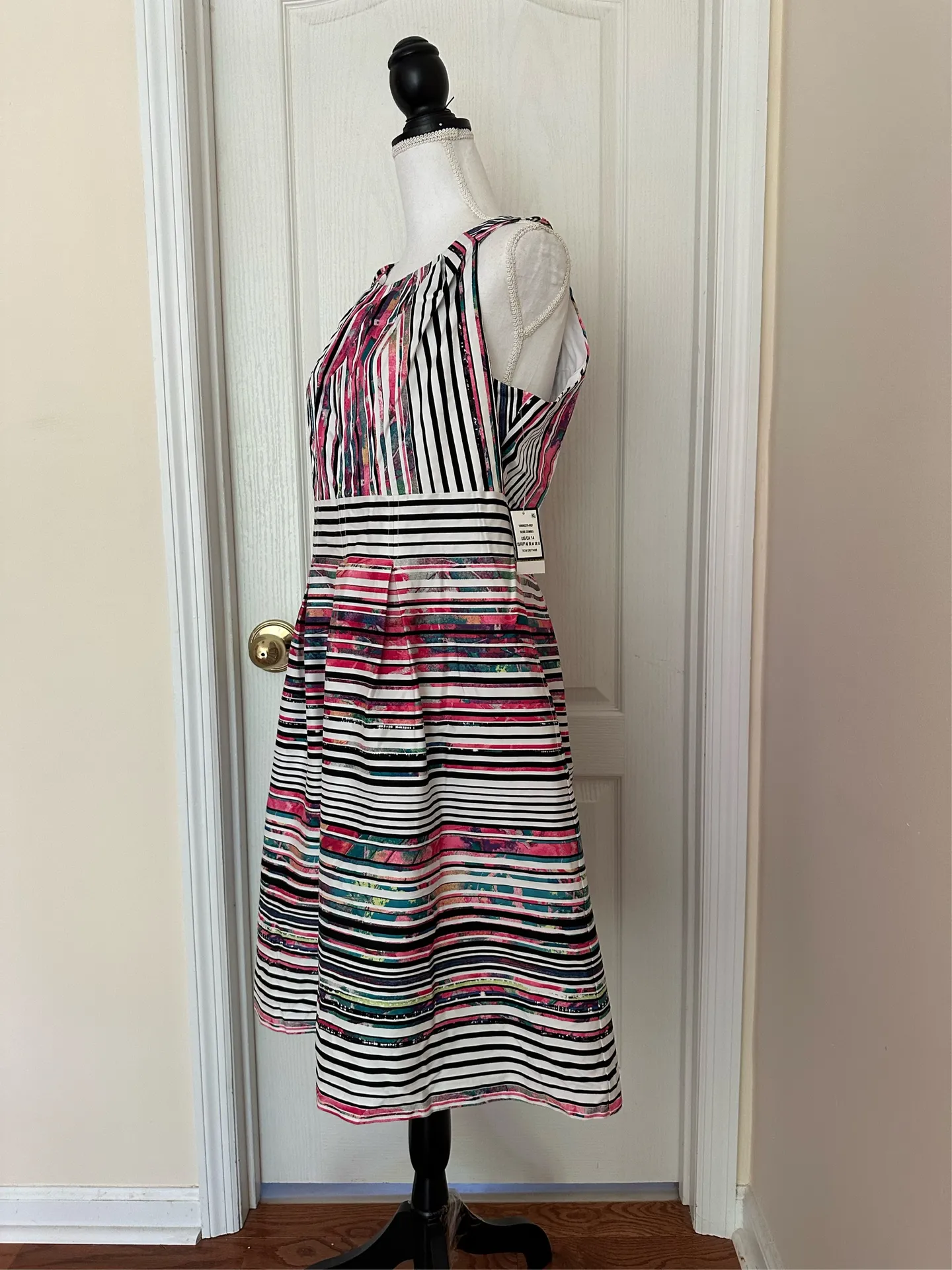 NWT Nine West Woman’s Striped Fit and Flare Dress Tangerine Tango, Sz 14 - Image 6