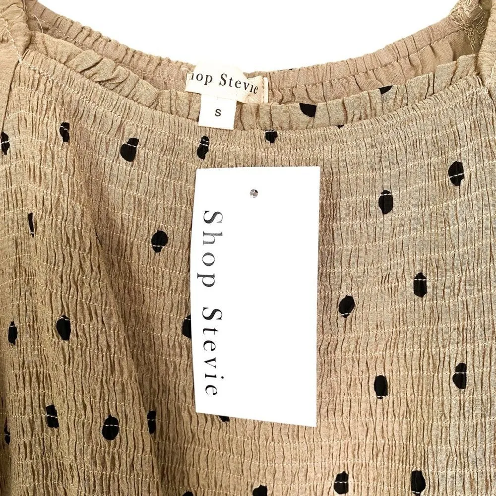 Shop Stevie Khaki Black Polka Dot Puff Sleeve Mini Dress Pockets Size Small - Image 5