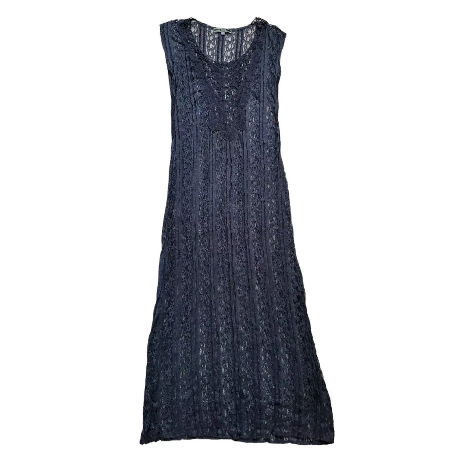 Love Stitch Lace Dress Women Medium Embroidered Maxi Sheer Mesh Boho Floral Black Size undefined - Image 6