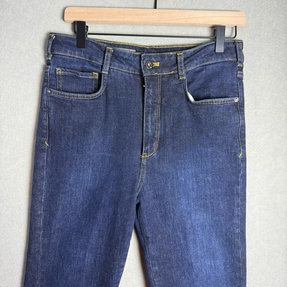 Pilcro Anthropologie Women's The Split Straight Leg Dark Wash Boot Cut Jeans 29 Blue - Image 3