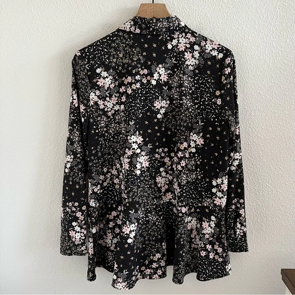 Isaac Mizrahi Floral Button Front Collar Blouse Top Shirt Dark Floral Modest 10 - Image 3