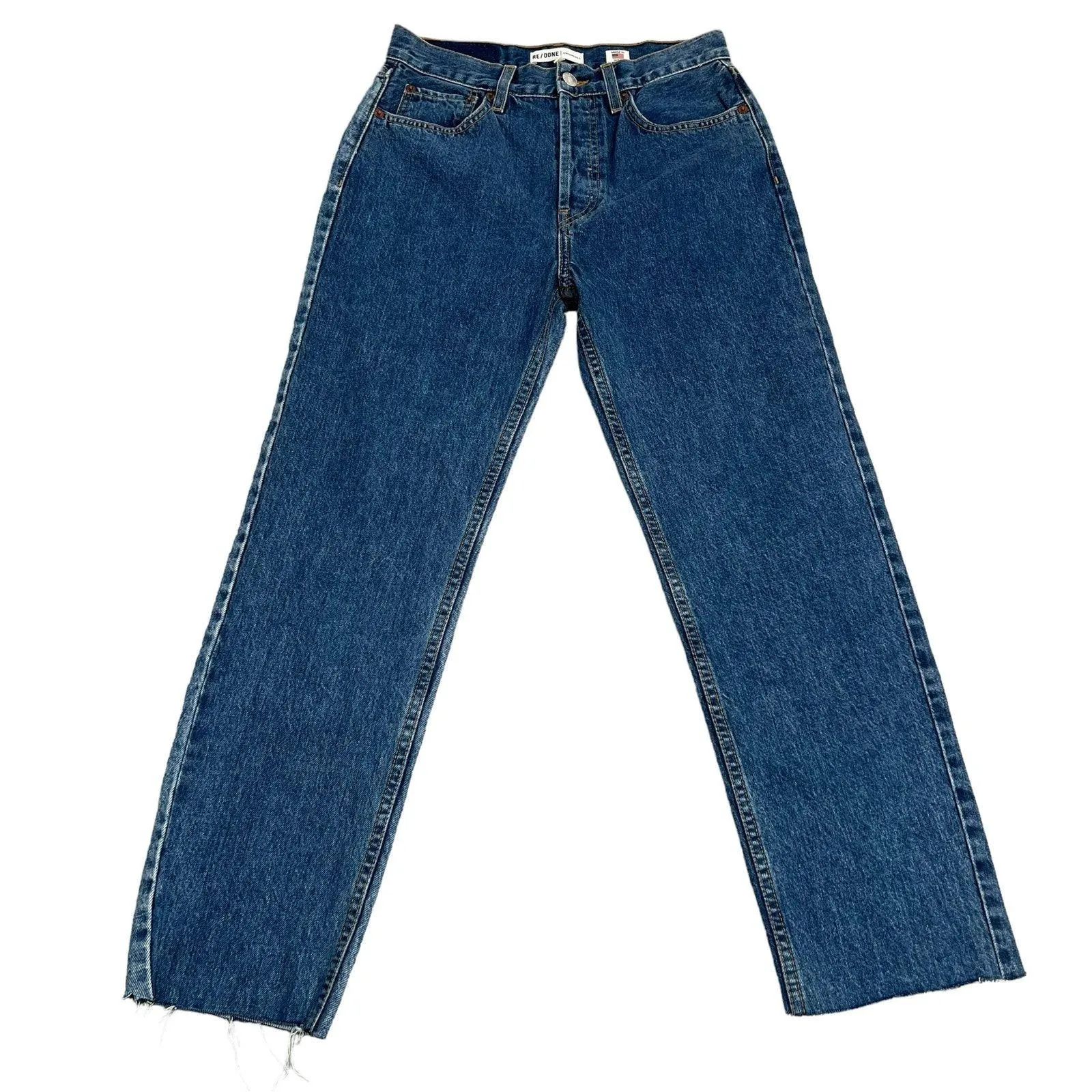 Re/Done High Rise Stove Pipe Denim Jeans Zip Fly Pockets Size 28 Retro Stretch - Image 10