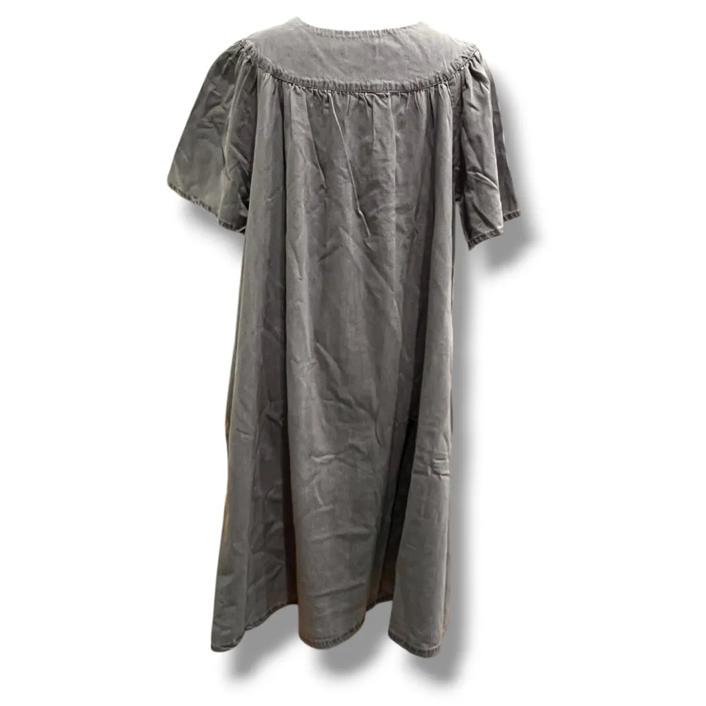 NEW! Embroidered Denim Mumu Dress 1X Short Sleeve Cottagecore Pocket Blue - Image 4