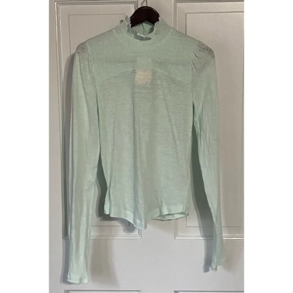 Free People Caroline Iced Aqua Long Sleeve Shirred Turtleneck Top Size M NWT - Image 4